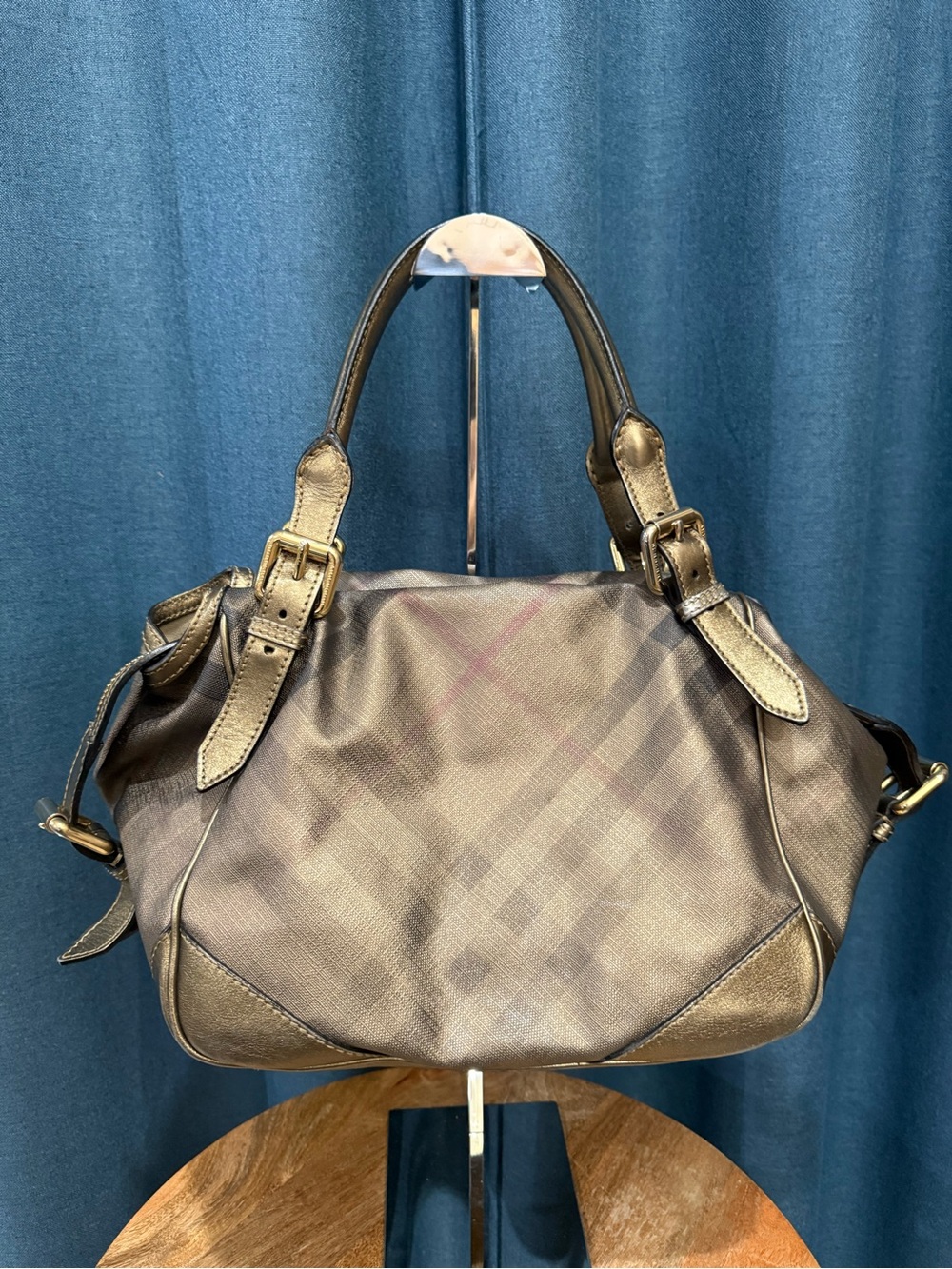 Burberry Metallic Bronze Plaid Shoulder Bag